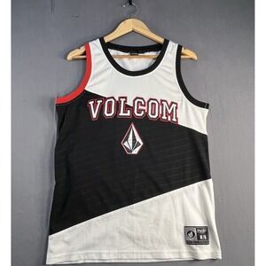 Vintage Volcom Stone Jersey Medium White Red black  Sleevless Embroidered Shirt